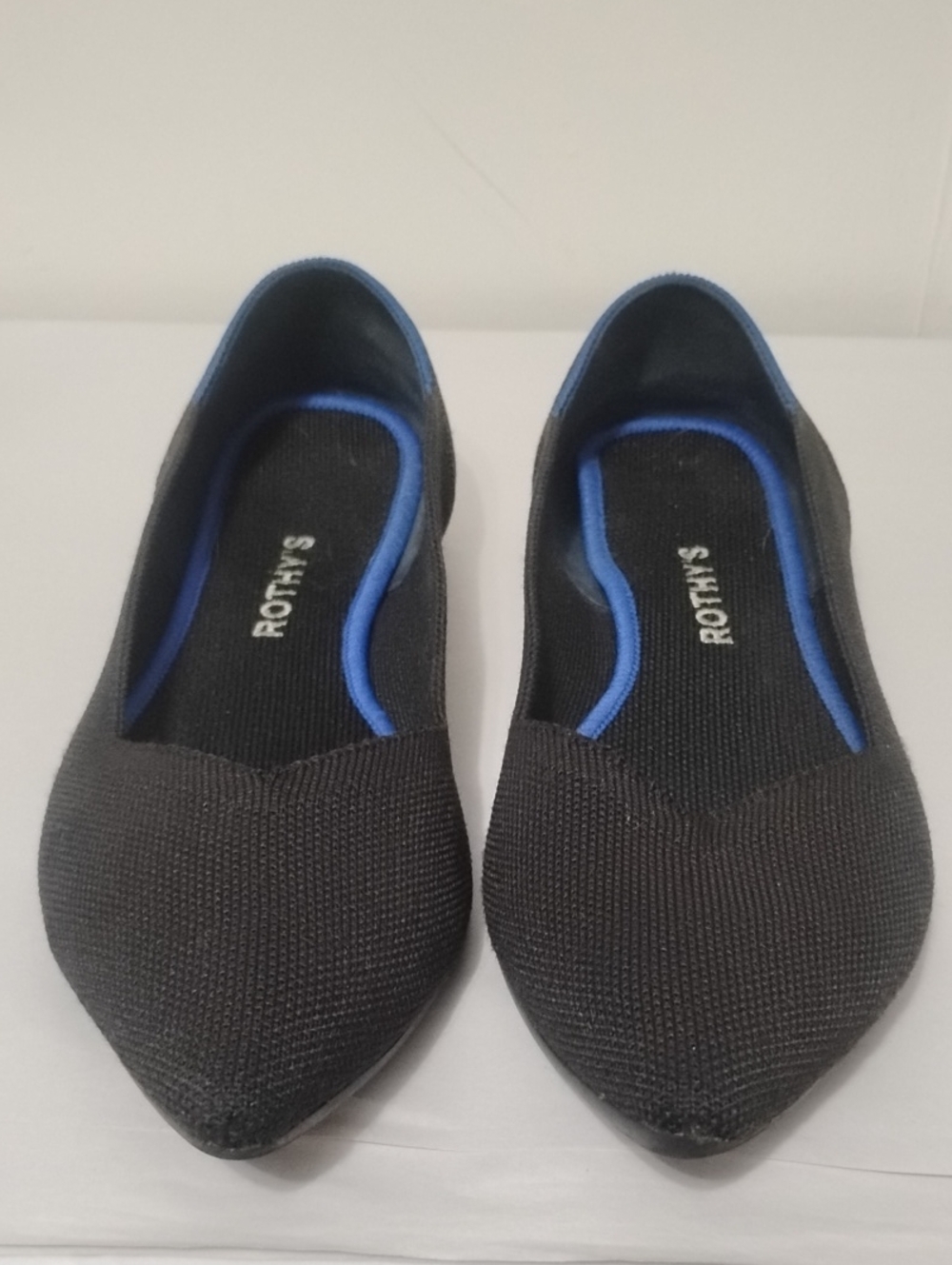 Rothy's Black Pointed Knit Toe Ballet  ByFlats with Blue Trim